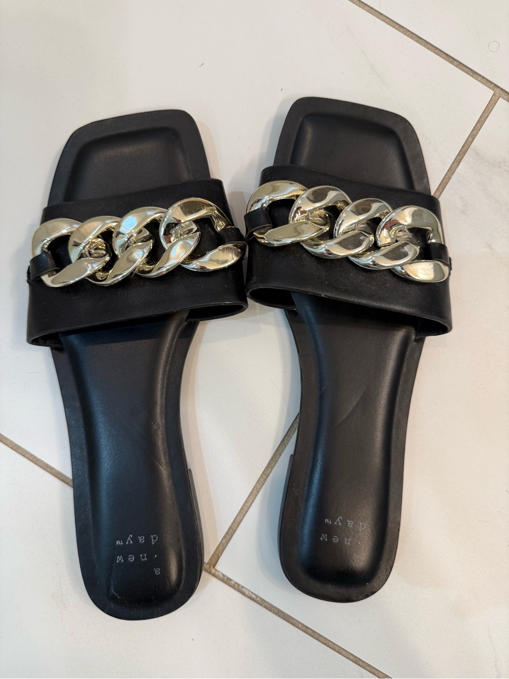 A New Day Women's Viv Chain Slide Sandals Jet Black Size 7